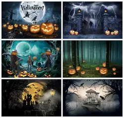 Laeacco Halloween Photophone Horrible Night Forest Cemetery Tombstone Photography Backgrounds Photo Backdrops For Photo Studio