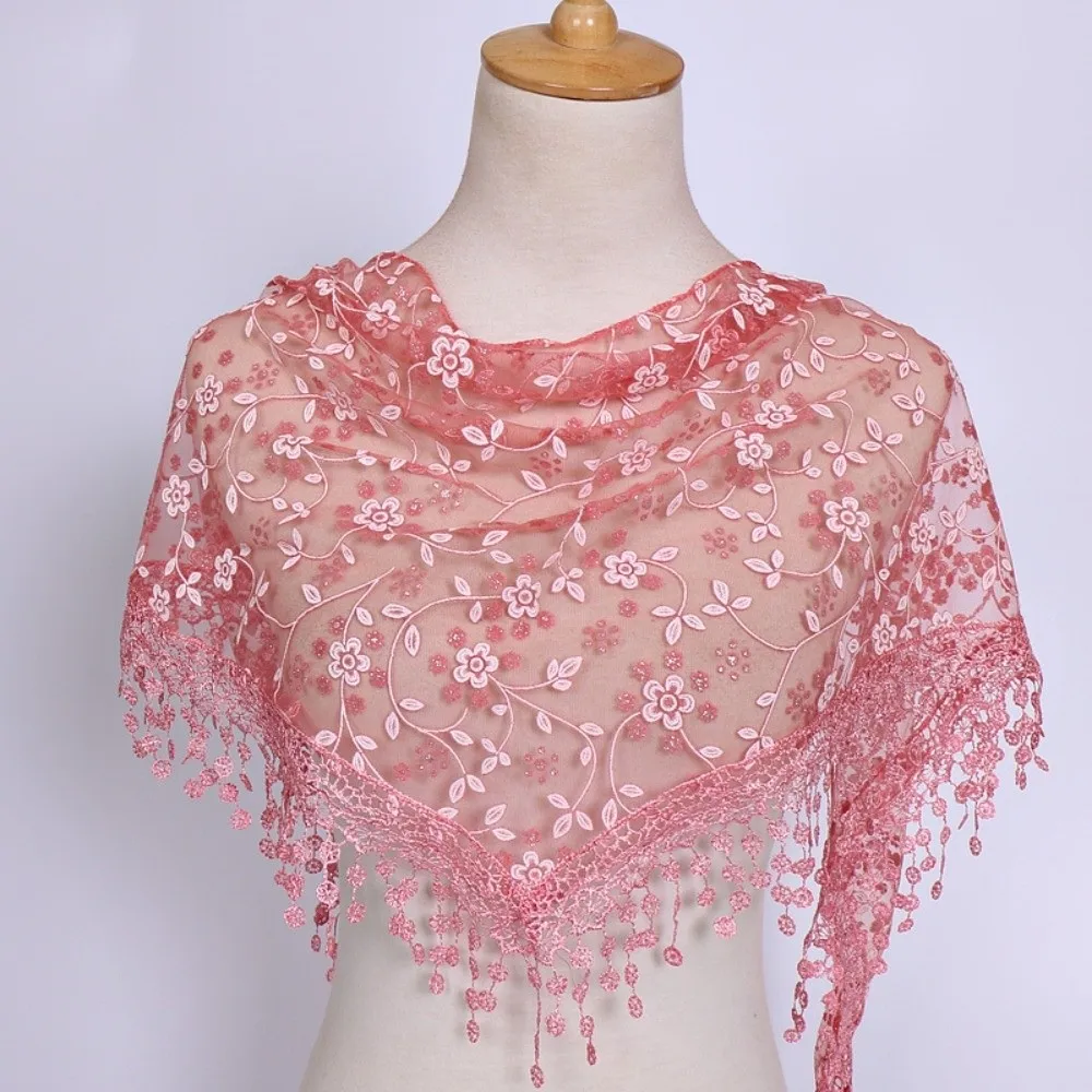 New Triangle Lace Veil Headscarf Floral Breathable Hollow Shawl Lace Triangle Veil Women's Small Floral Scarf