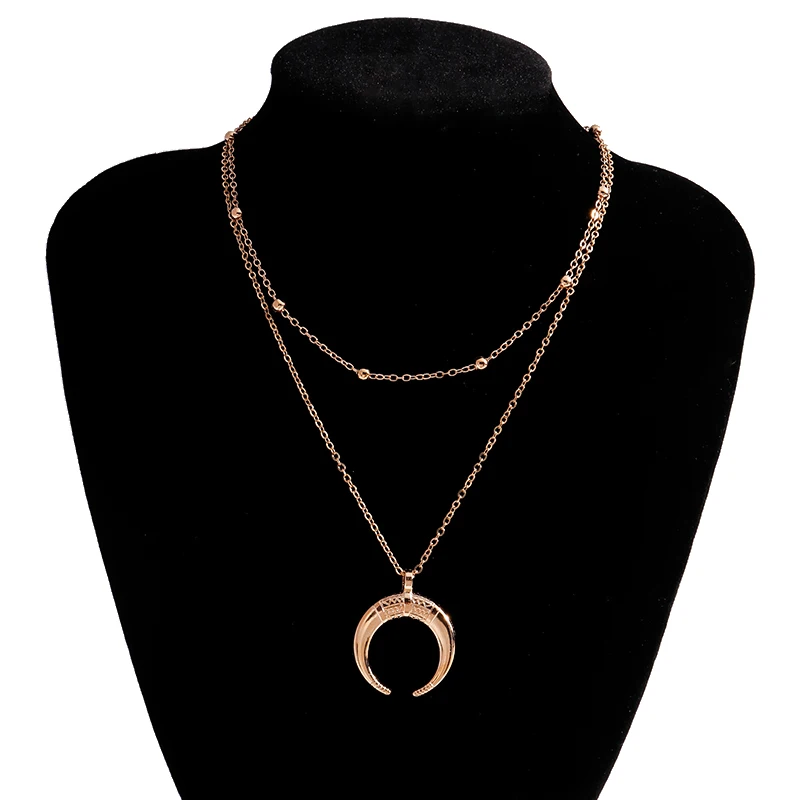 Aihua Mode Gold Farbe Doppel Schicht Mond Anhänger Halsketten für Frauen Luxus Design Glänzende Choker Halskette Schmuck Geschenke – Detail 7
