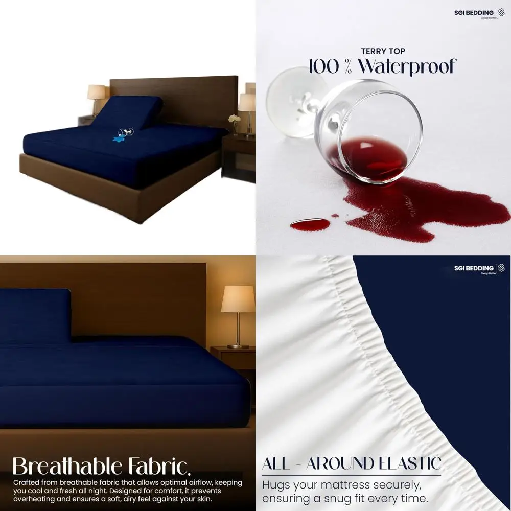 

Cal King Split Mattress Protector - 72x84, 32 Top, 18 Pocket, Soft, Breathable, Noiseless, Adjustable Bed Cover, Navy Blue