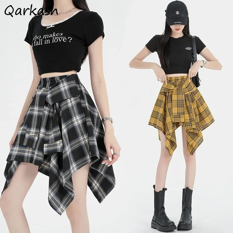 

Y2k Skirts Women Plaid Designed Irregular High Waist All-match Streetwear All-match Casial Dancing Korean Style Youthful Ins