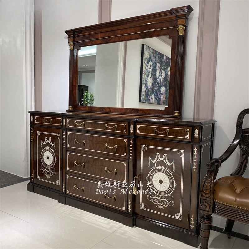 European-style dining side  villa restaurant locker, wall high table cabinet, mahogany solid wood dining preparation cabinet