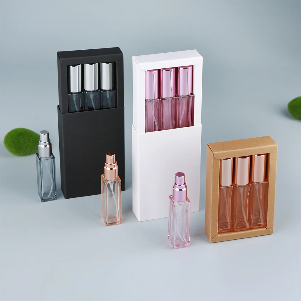 1박스에 3개 10ml 향수병 컬러풀 두꺼운 유리 향수병 향수 분무기 정교한 포장 상자 선물