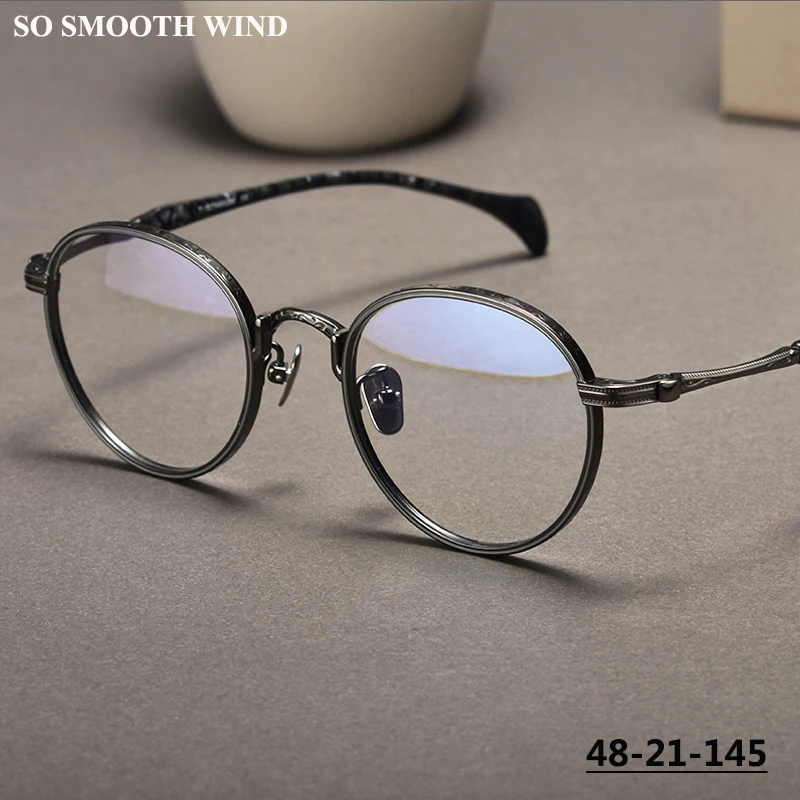 

Japanese Pure Titanium Glasses Frame High Quality Retro Round Designer Eyeglasses Frames Handmade Golden Spectacle Eyewear Gafas