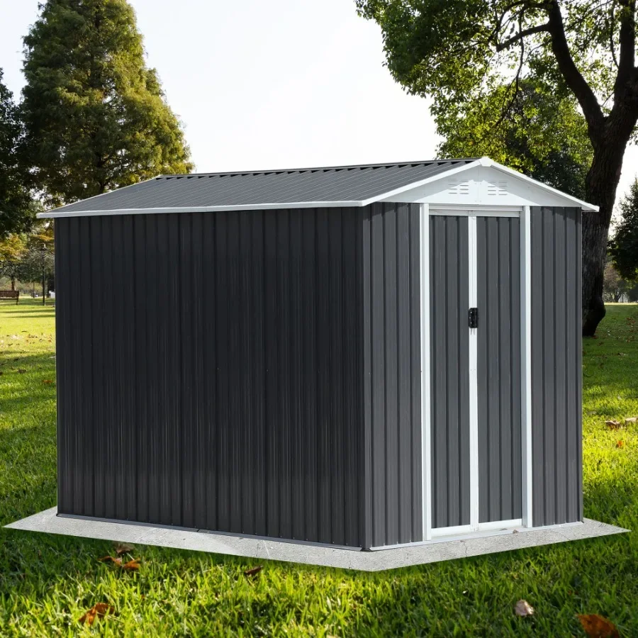 

Waterproof Metal Steel Waterproof Outdoor Bike Storage Garden Shed 6FTx9FT Apex Roof Grey With Aluminum Alloy Frame