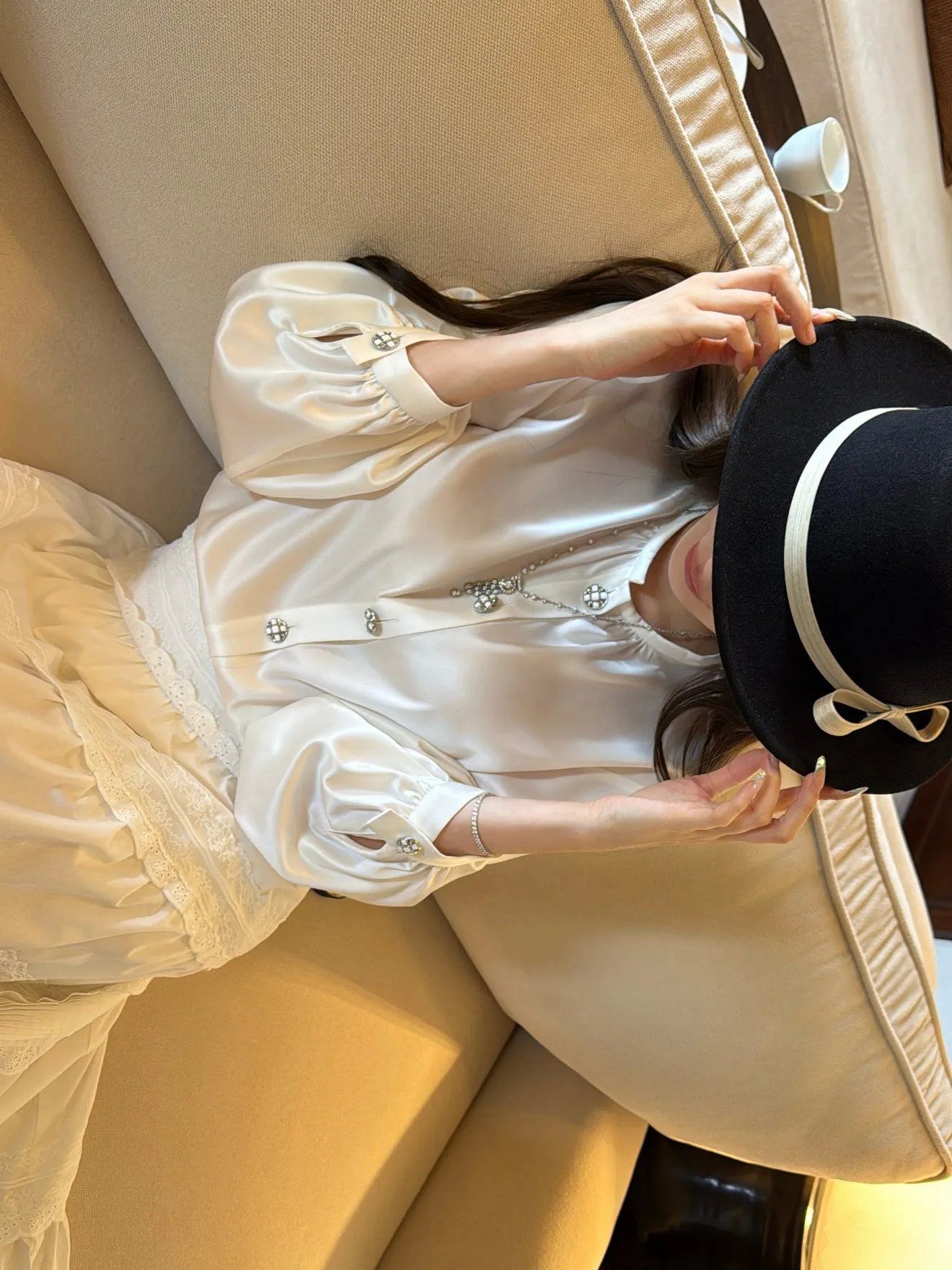 

CHICYOU Simple Luxury Acetate Shirt Lantern Sleeve Straight Leg Button up Women's Top Elegant Casual Long Sleeve Shirt