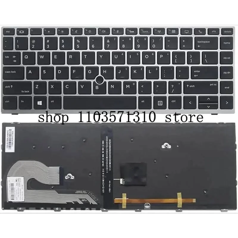 

M US Laptop Backlight Keyboard Compatible for HP EliteBook 840 G5 840 G6 745 G5 745 G6 L14378-001 L11307-001 Pointer SilverFrame