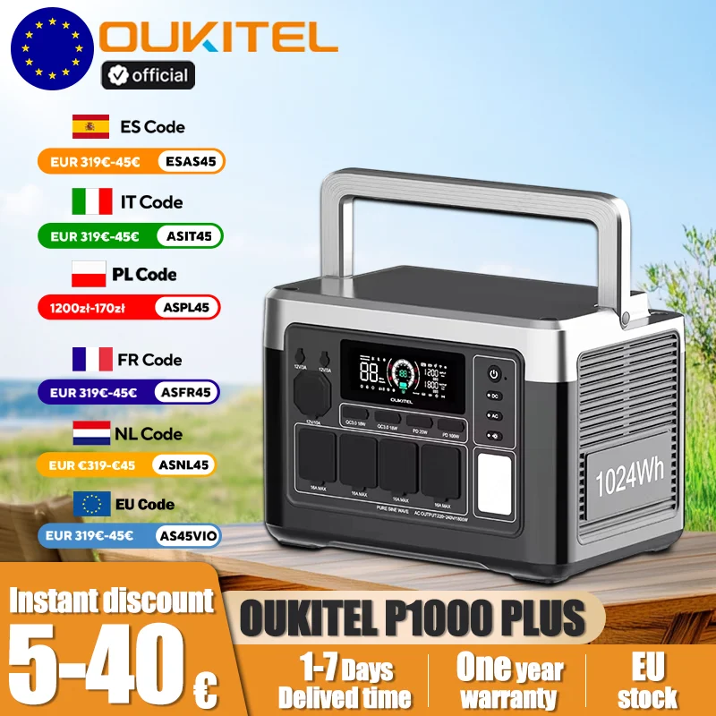 OUKITEL P1000E Plus centrale électrique Portable 1800W puissance de sortie 1024Wh LiFePO4 famille Camping en plein air alimentation de secours puissance Mobile