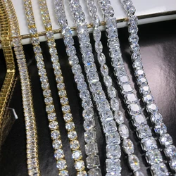 Sparkling Rectangle Square Zircon Crystal Chain Silver Base Dense Zirconia Jewelry Trim For Nail Art Necklace Clothes Decoration