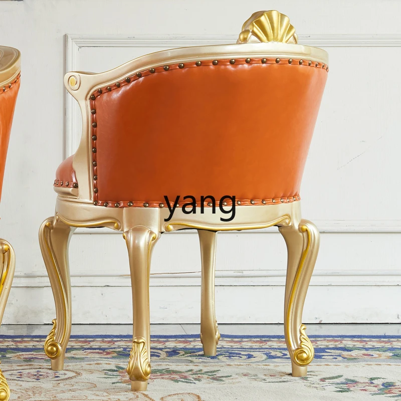 LMM European kung fu tea table chair American neoclassical light luxury solid wood carving flower cowhide backrest