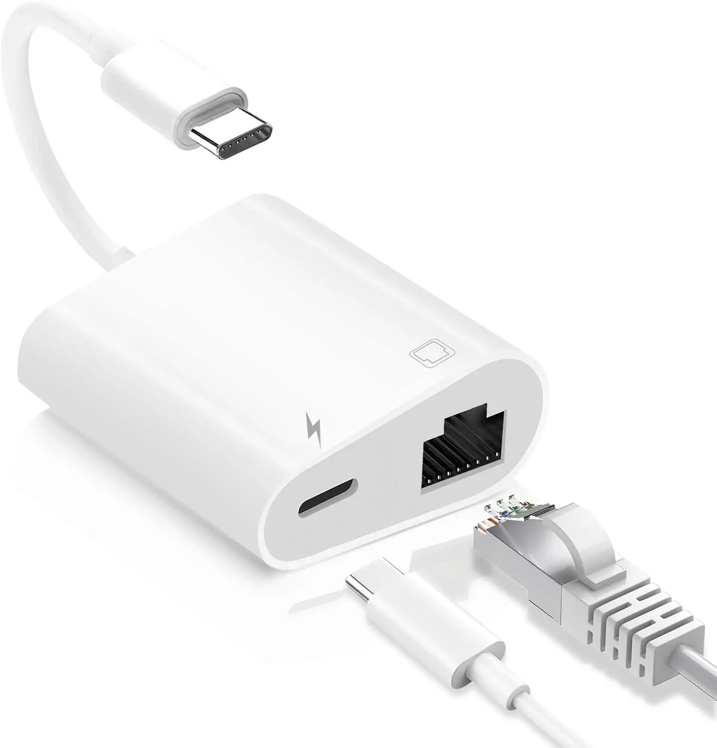 USB C to Ethernet Adapter, 2-in-1 USB C to RJ45 Ethernet Adapter with 60W Type C PD Charging Port Supports 100Mbps