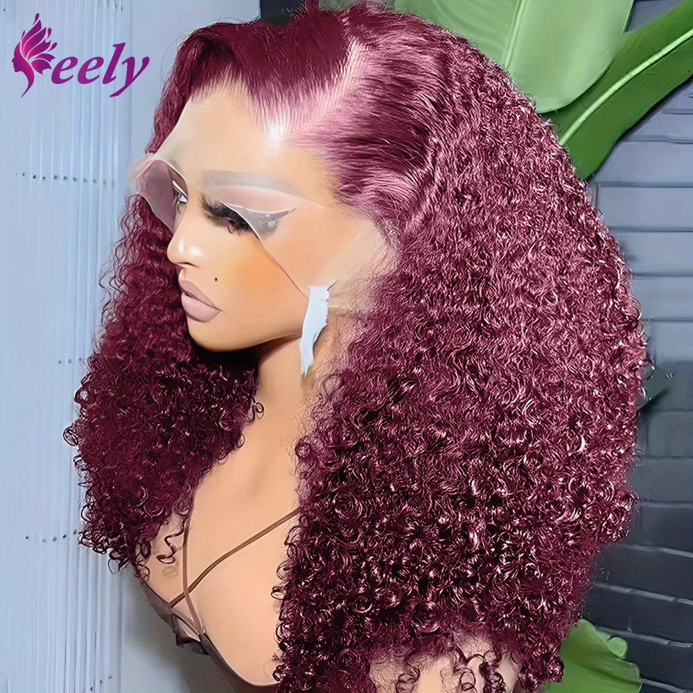 

Короткие кудрявые парики-боб Deep Curly 99J Burgundy, 13x4, с глубокой волной, на кружевной основе, из бразильских натуральных волос, предварительно прорезанные, для женщин