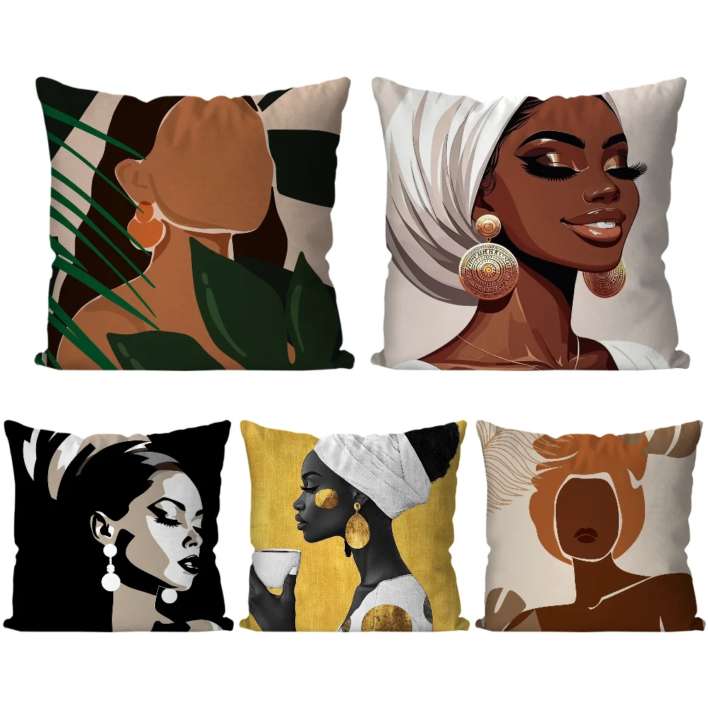 

African Women Pillow Case Square Pillow Bedroom Sofa Leisure Comfort Cushion Car Living Room Home Decoration 40X40