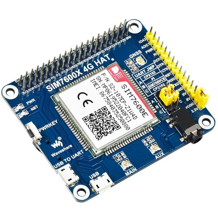 

SIM7600E LTE Cat-1 HAT for Raspberry Pi 3G / 2G / GNSS as well for Southeast Asia West Asia, Europe Africa Custom PCB