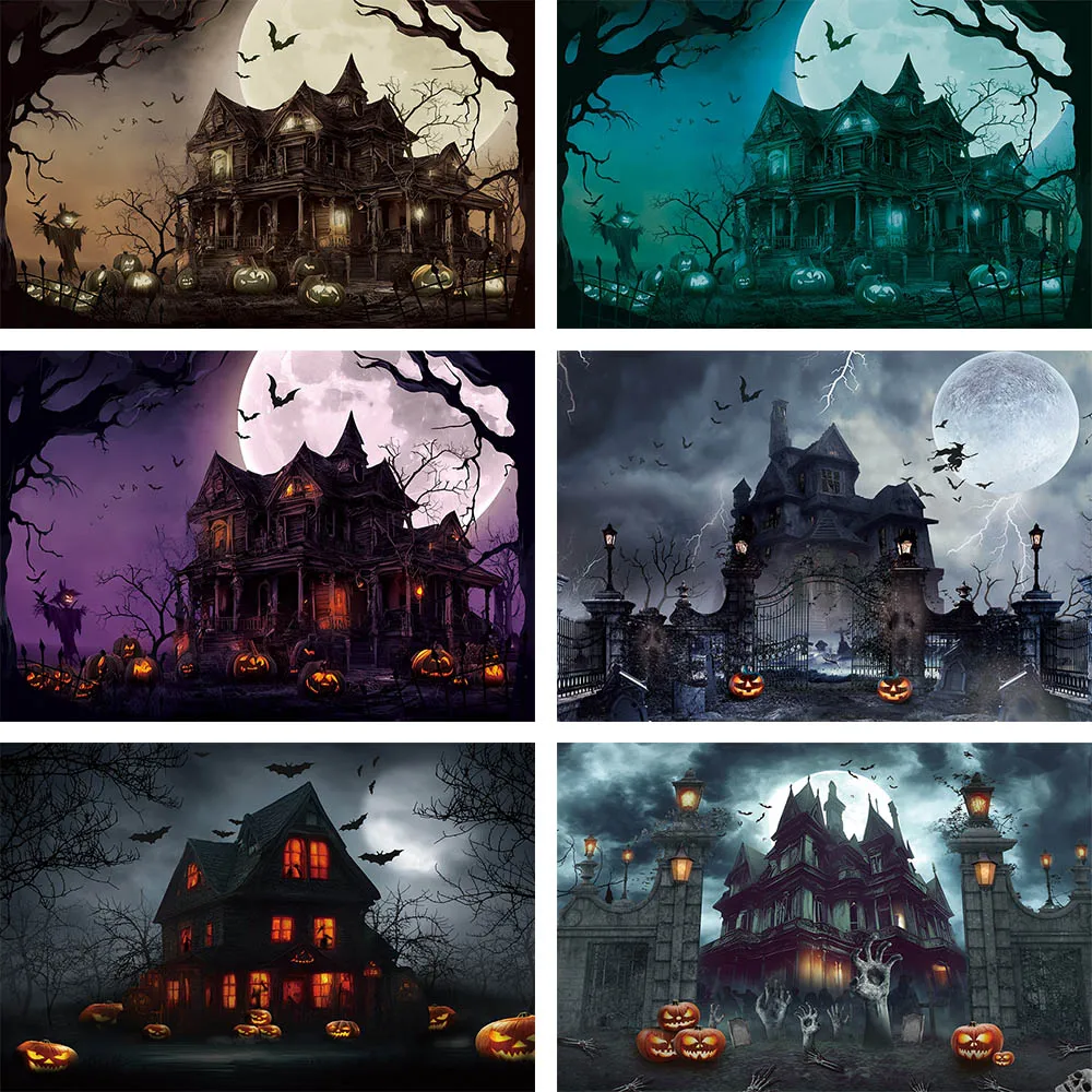 Mehofond Halloween Backdrop for Photography Horror Night Moon Scary Forest Tree Pumpkin All Saints' Day Party Photo Background