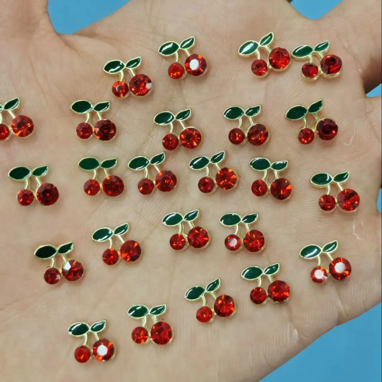 50PCS Mini Cherry Rhinestone Charms 5x6mm Enamel Fruit Alloy Charms DIY Jewelry Nail Art Phone Case Decor
