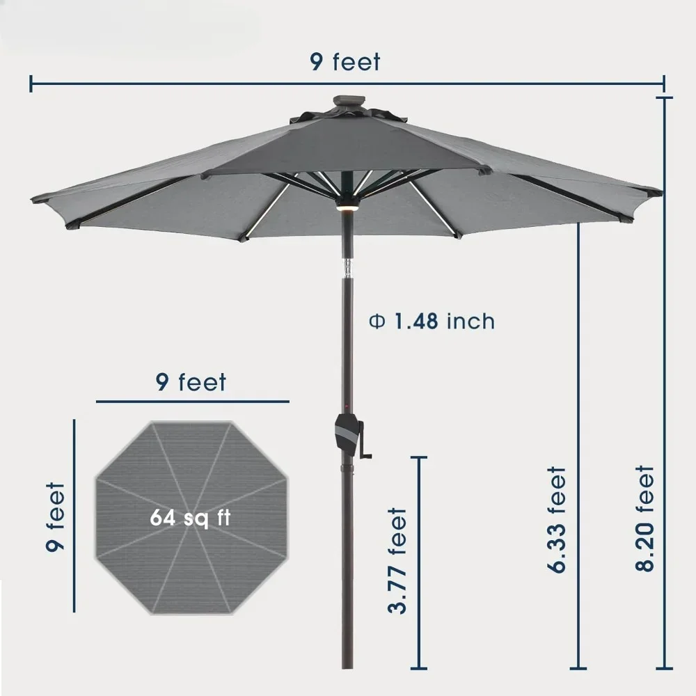 

# Для солнечных зонтов для патио, светодиодных настольных зонтов с 16 светодиодными лентами и фонарями-концентратором, алюминиевой рамой, устойчивостью к выцветанию 3 года