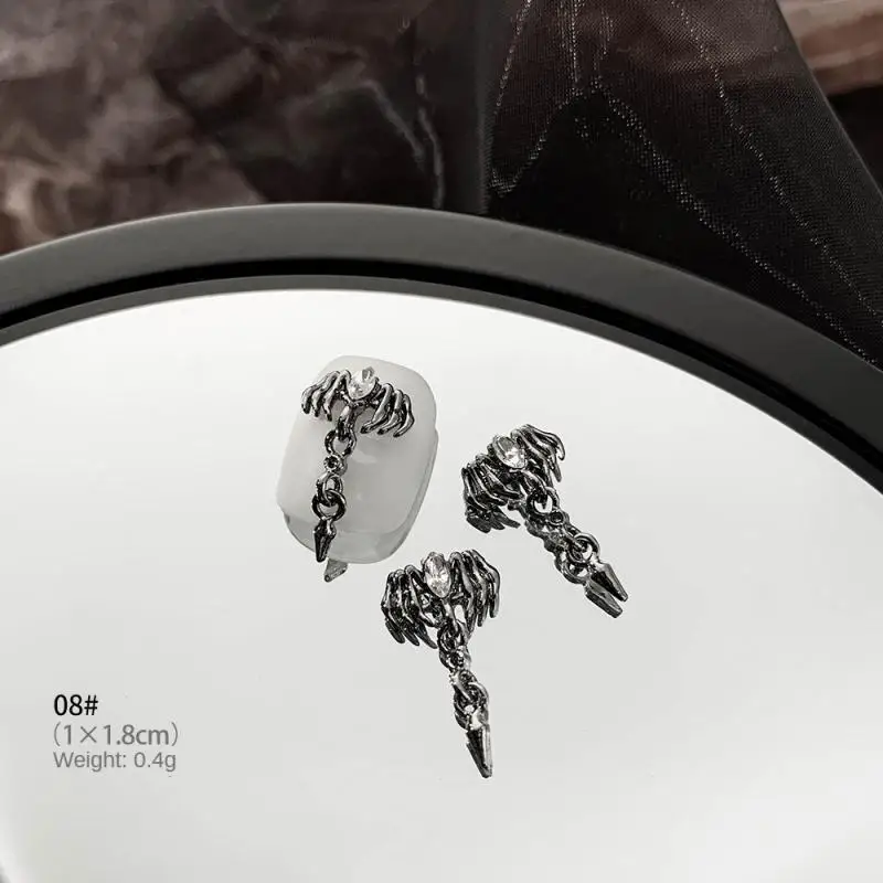 حلي أظافر الهالويون ، سلسلة مظلمة ، إكسسوارات متدلية ، لوازم أظافر متقاطعة ، مجوهرات فنية متقاطعة ، غراب عتيق ، قلب