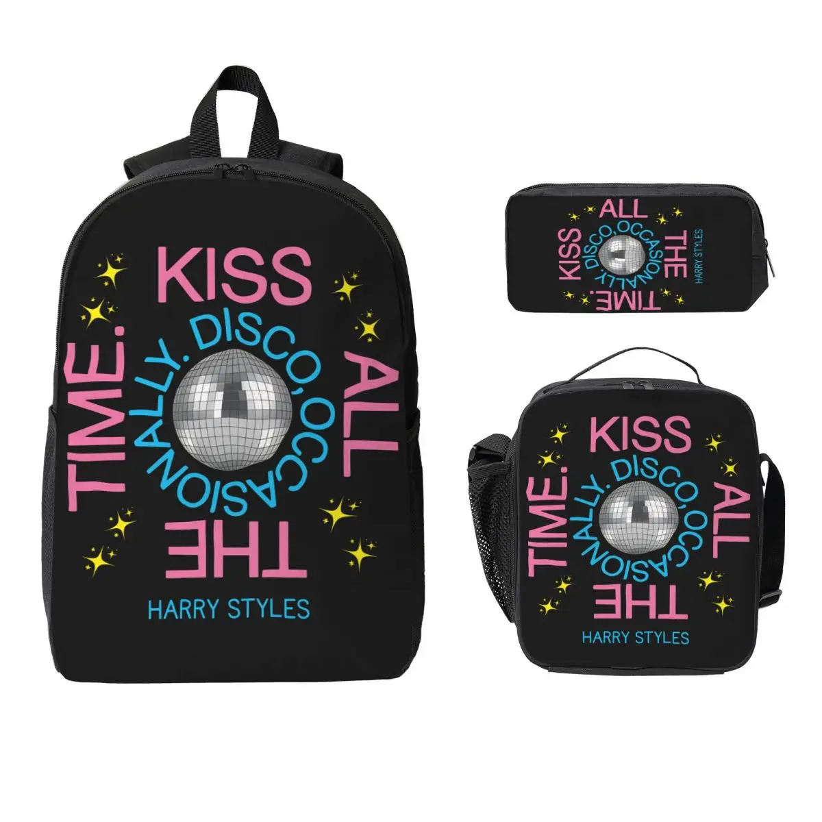 Harrys Styles Kiss All The Time School bags Set for Boys Pen Bags Backpack Sets with Lunch Box For School Students Knapsack