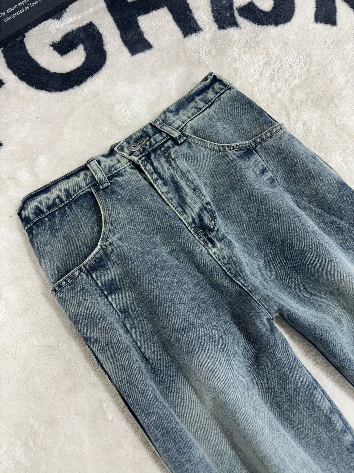 American Style Rivet Deconstructed Washed Chinese Trendy Men's Jeans Design Sense Splicing CleanFit Pants Elastic Straight Le...