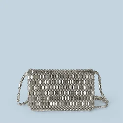 Summer New Blingbling Retro Silver Hollow Design Handmade Beaded Flip Phone Bag