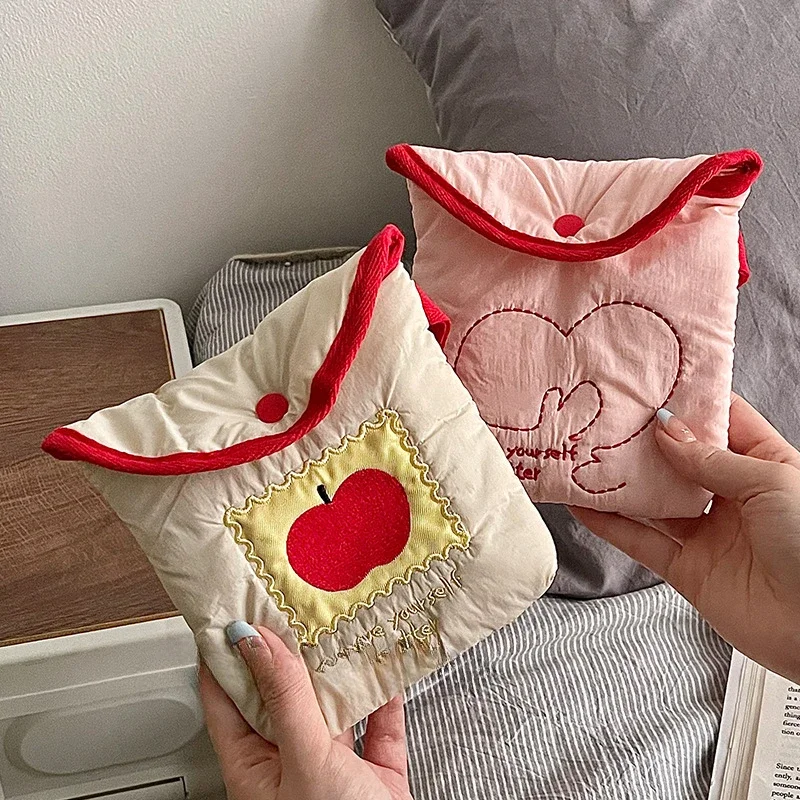 Sanitary Napkin Storage Bag Cute Canvas Makeup Bag Coin Purse Jewelry Organizer Credit Card Pouch Case Packaging Holder Case