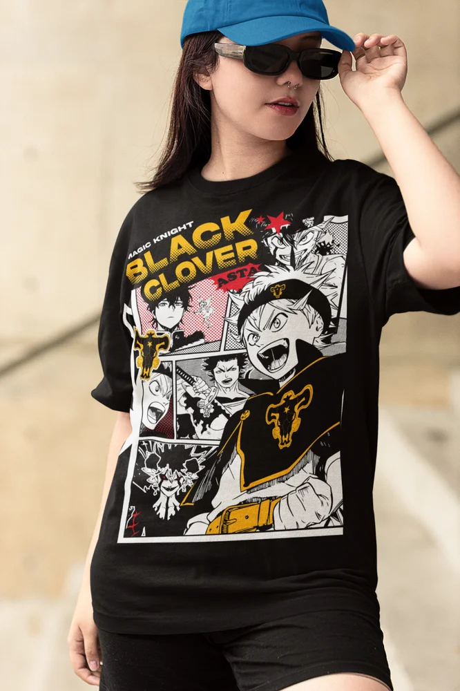 Black Clover T-shirt Asta Yami Sukehiro Yuno Anime Luck Voltia Shirt All Size