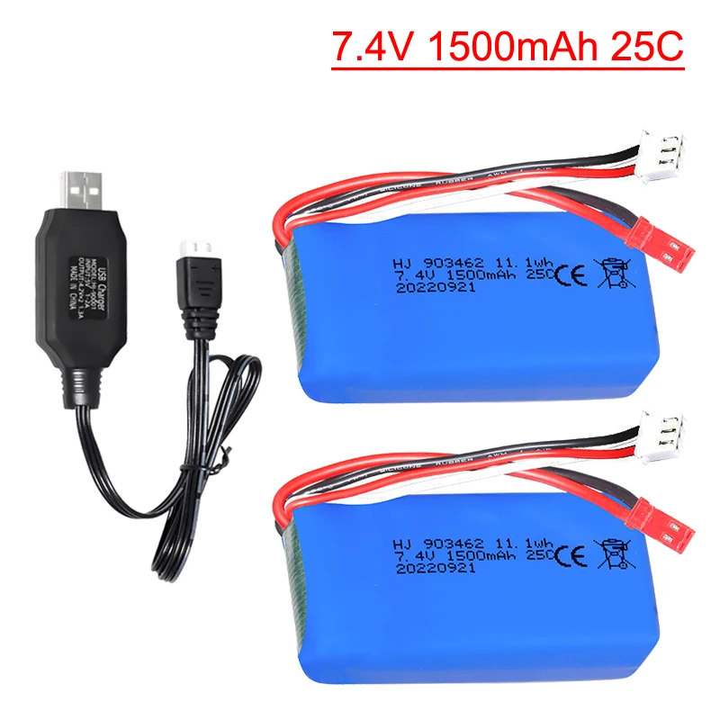 7.4V 1500mAh Lipo battery With USB cable For Wltoys 12428 144001 A979-B RC Car battery Spare parts 2S 7.4 V 1500 mah 903462