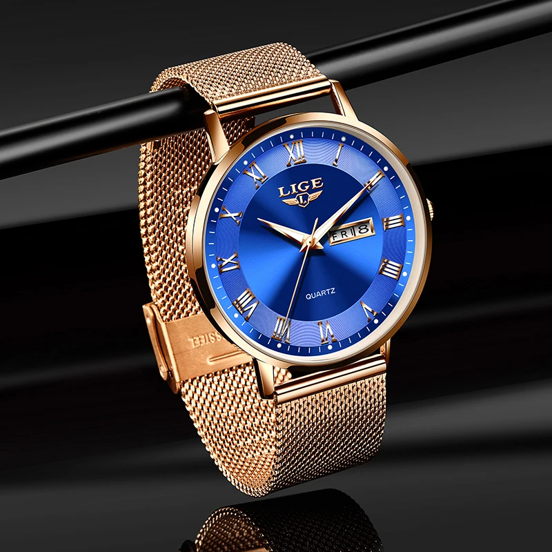 LIGE Womens Watches Ultra thin Quartz Watch For Women Luxury Bracelet Wristwatch Ladies Date Week Clock Watch Relogios Feminino