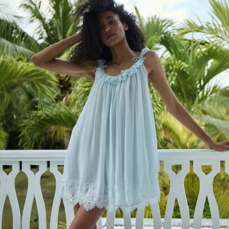 

Европейское и американское платье в новом праздничном стиле, летнее, без рукавов, кружевное, свободного кроя, на бретельках, фасон «кукла».