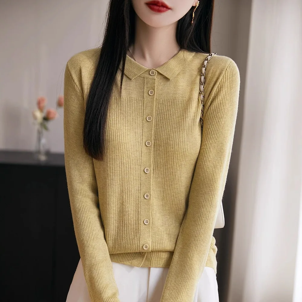 

Imitation wool knitted cardigan for women long-sleeved button-up wool top