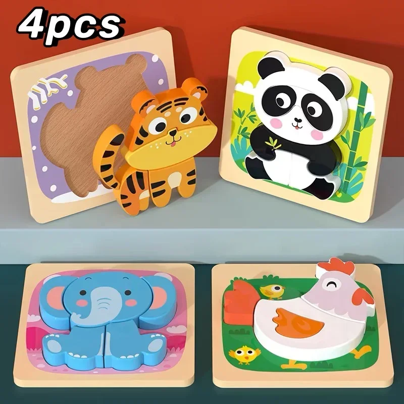 3D Baby Holz Puzzle Montessori Spielzeug Kinder Lernen Bildungs Tangram Form Verkehrs Tier Cartoon Puzzle Kognitive Spiele