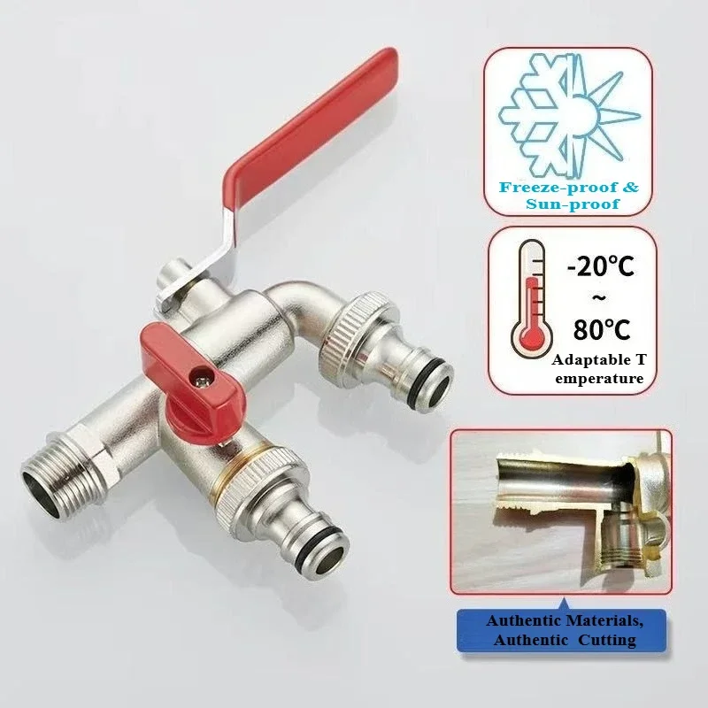 Chave de fita para torneira de água de jardim de latão 1/2 ''3/4'' 1 entrada 2 saída bibcock com conector divisor de água de bico duplo