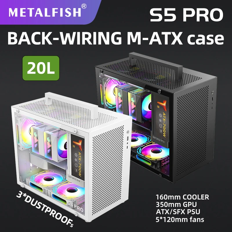METALFISH S5 PRO 20L حافظة كمبيوتر الألعاب هيكل الكمبيوتر دعم MATX/ITX SFX/ATX PSU 160 مللي متر برج/180 مبرد تبريد المياه #2