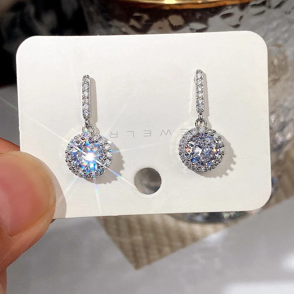 Pendiente de gota de moissanita de 1 quilate para mujer, pendientes de diamantes brillantes, joyería de boda chapada en oro blanco de plata esterlina S925