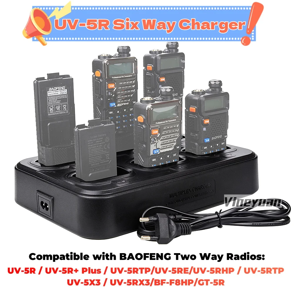 

NEW UV-5R Six Way Charger Multi Unit Charger Station for BAOFENG BF-F8HP UV-5R+ UV-5RE UV-5RTP UV-5X3 Walkie Talkie and Battery