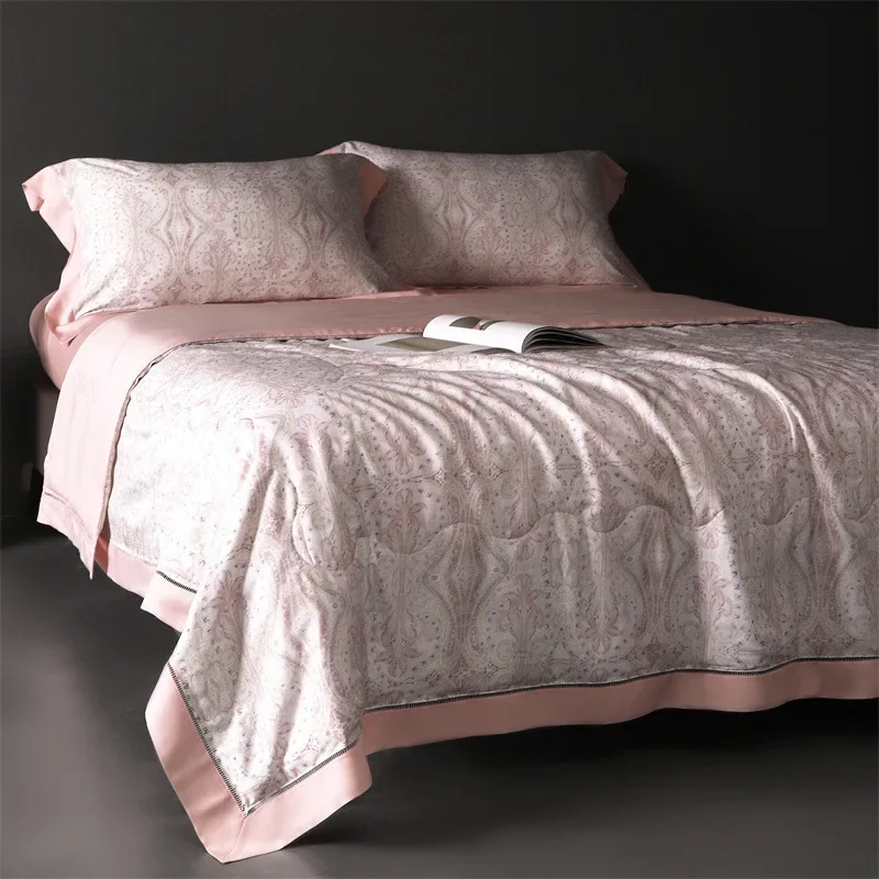Luxury 100S Lyocell Fiber Summer Quilt 150X200Cm Single Satin Silky Air Condition Blanket High Quality Cool Printing Comforters