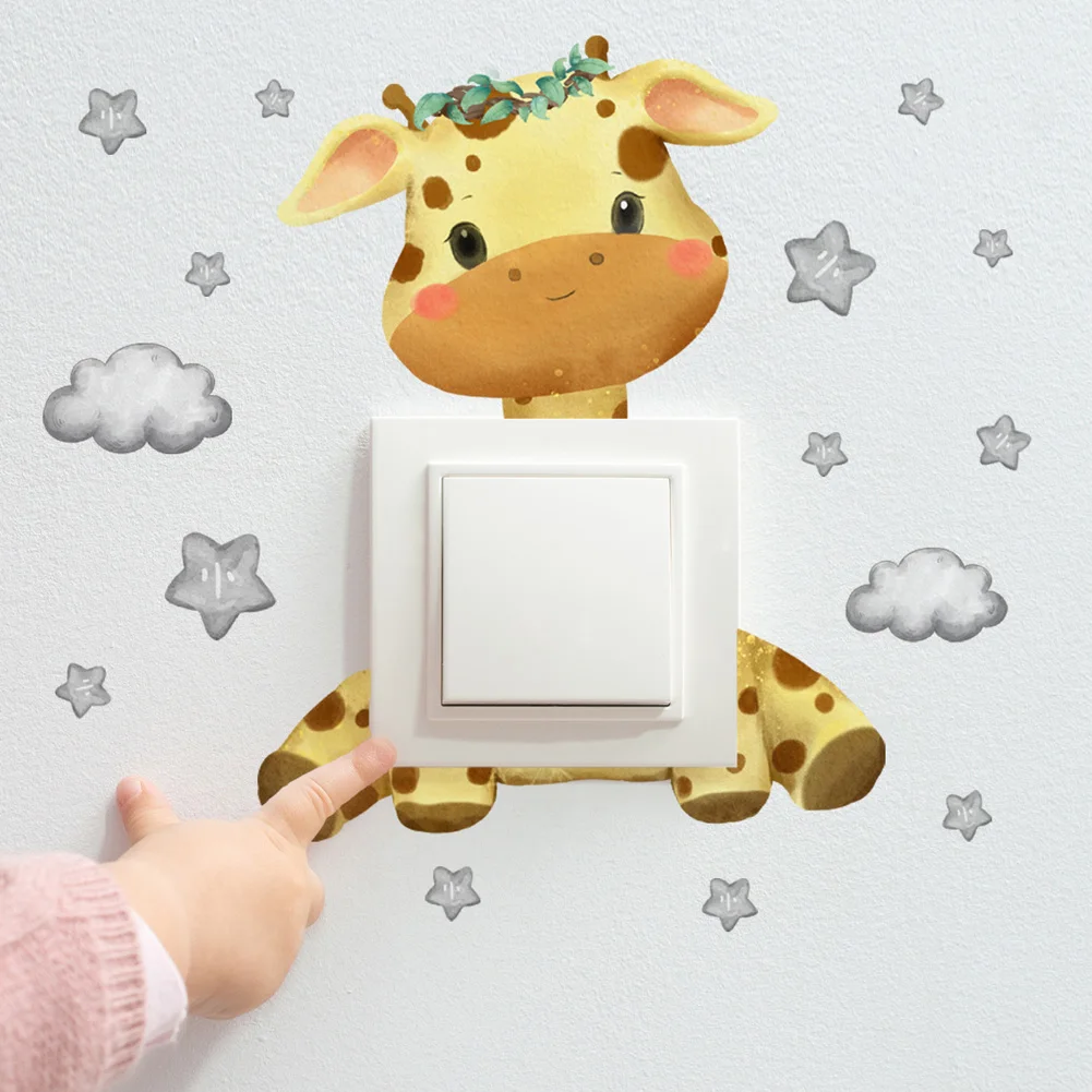 Cute giraffa Bear Elephant Star Switch Sticker Kid Baby Bedroom Decoration autoadesivo Home Decor Wallpaper decalcomanie da parete per bambini