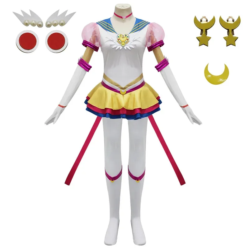 11 Uds Anime Tsukino Usagi Cosplay disfraz uniforme vestido trajes Cosplay amarillo Halloween Carnivl accesorios de fiesta accesorios mujeres