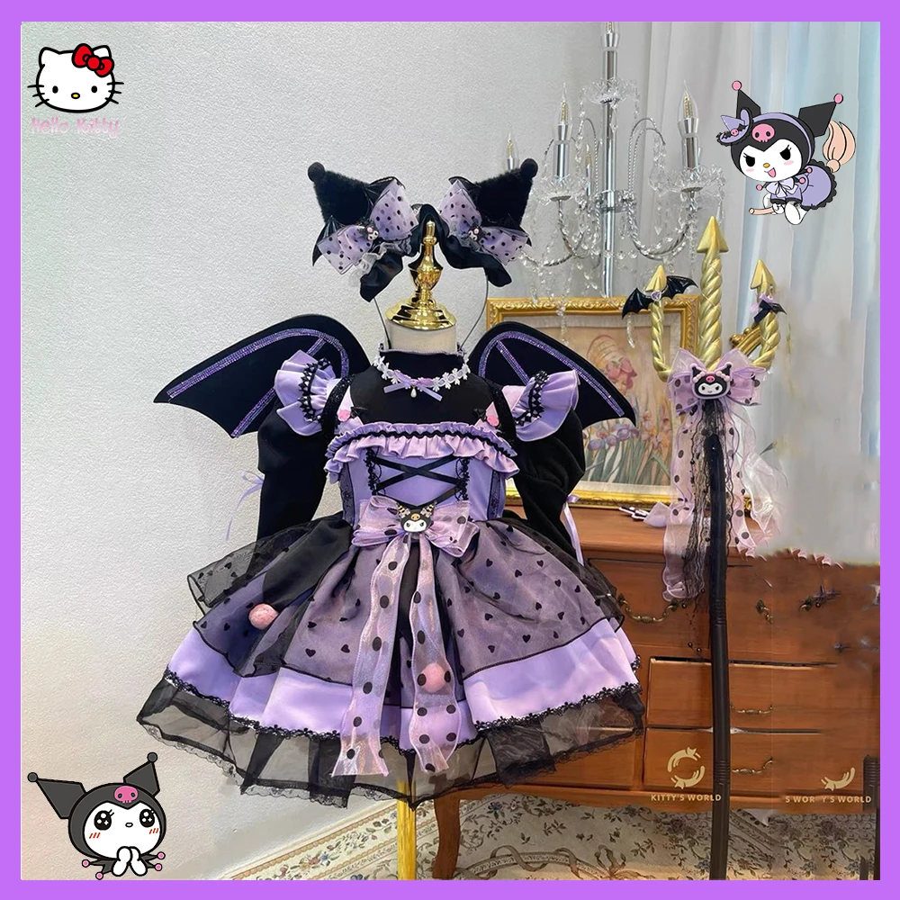 Girl Cartoon Lolita Dress Sanrios Kuromi Spring Autumn Kawaii Birthday Party Role Play Tutu Dress Child Dress Halloween Gift