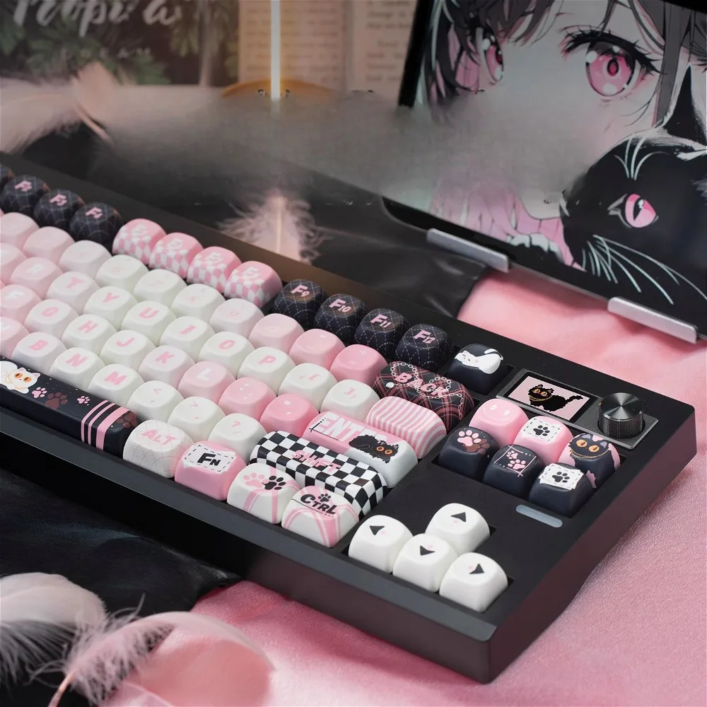 

Custom MOA Profile Black Pink PBT Keycaps 87 Keys Mechanical Keyboard for Women Gaming Sweet Cool Style