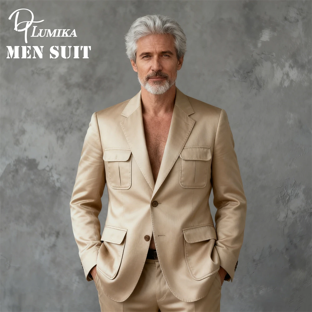 

Modern Man Suit Set with Pockets, 2-piece Suit Jacket Pant for Men, Tailored Size Plus Big Man Suits, Business Party Tuxedo