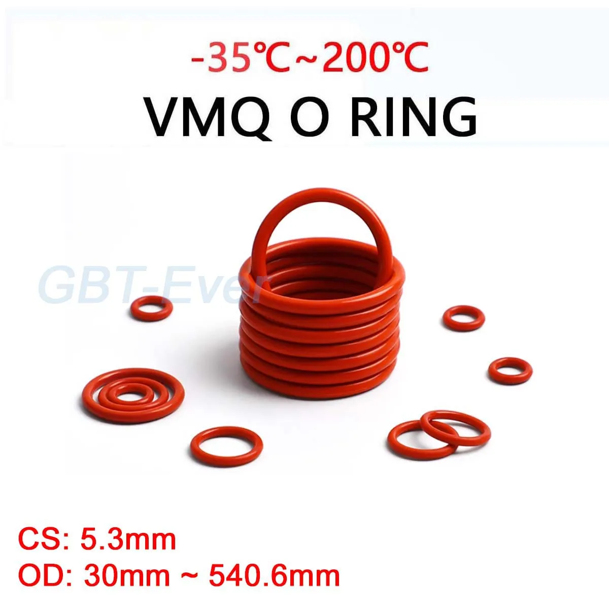 

VMQ Red Silicone O-Ring Gasket CS 5.3mm OD 30mm ~ 540.6mm Silicon O Ring Washer Food Grade Sealing Ring Waterproof & Insulated