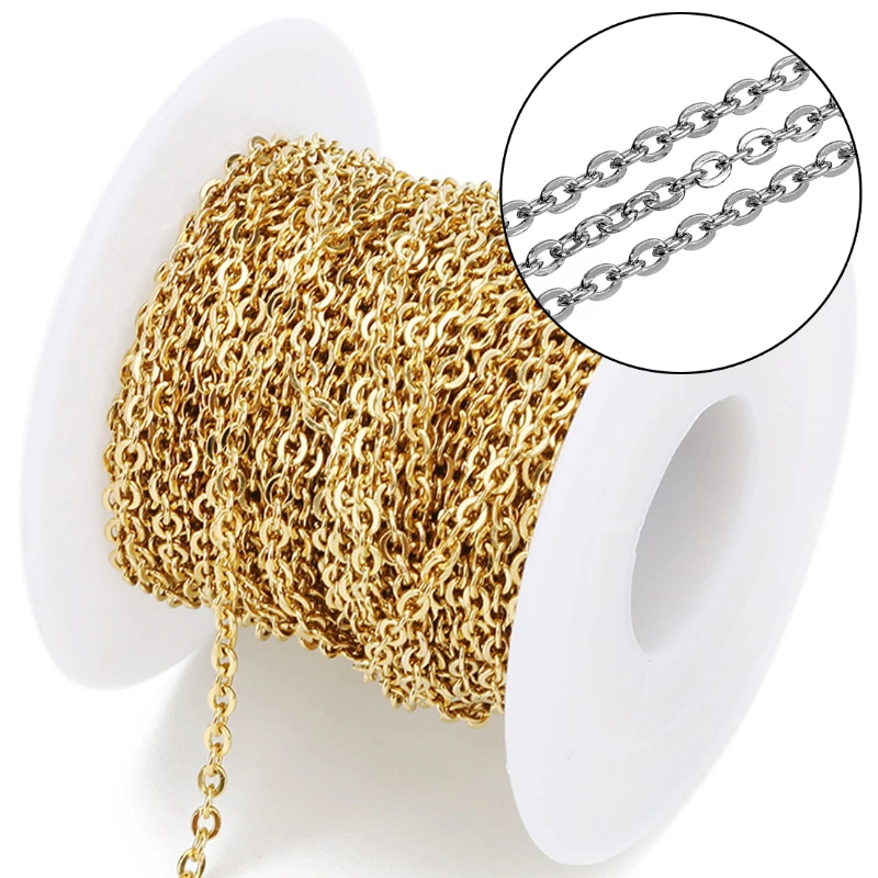 1Meter Stainless Steel Gold Chain No Fade O Shape Cross Chains for Bracelet Necklace DIY Jewelry Making Findings 1/1.5/2/2.5/3mm