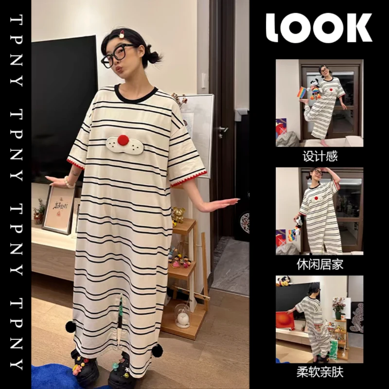 Sleepwear Women's Clothing Summer Cartoon Korea Thin New Home Loose Simple Affordable Skinny High Quality Soft Comfortable Cool