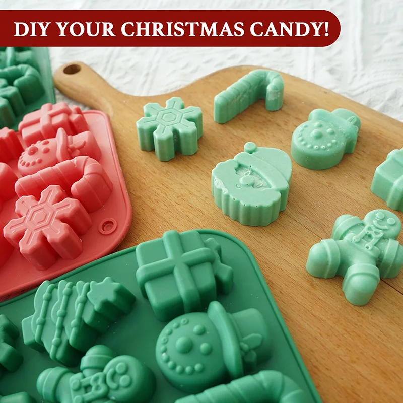 1pcsChristmas Silicone Chocolate Molds Candy Baking Moulds Handmade Snowflake Snowman Xmas Tree Gingerbread Man Santa Claus Mold