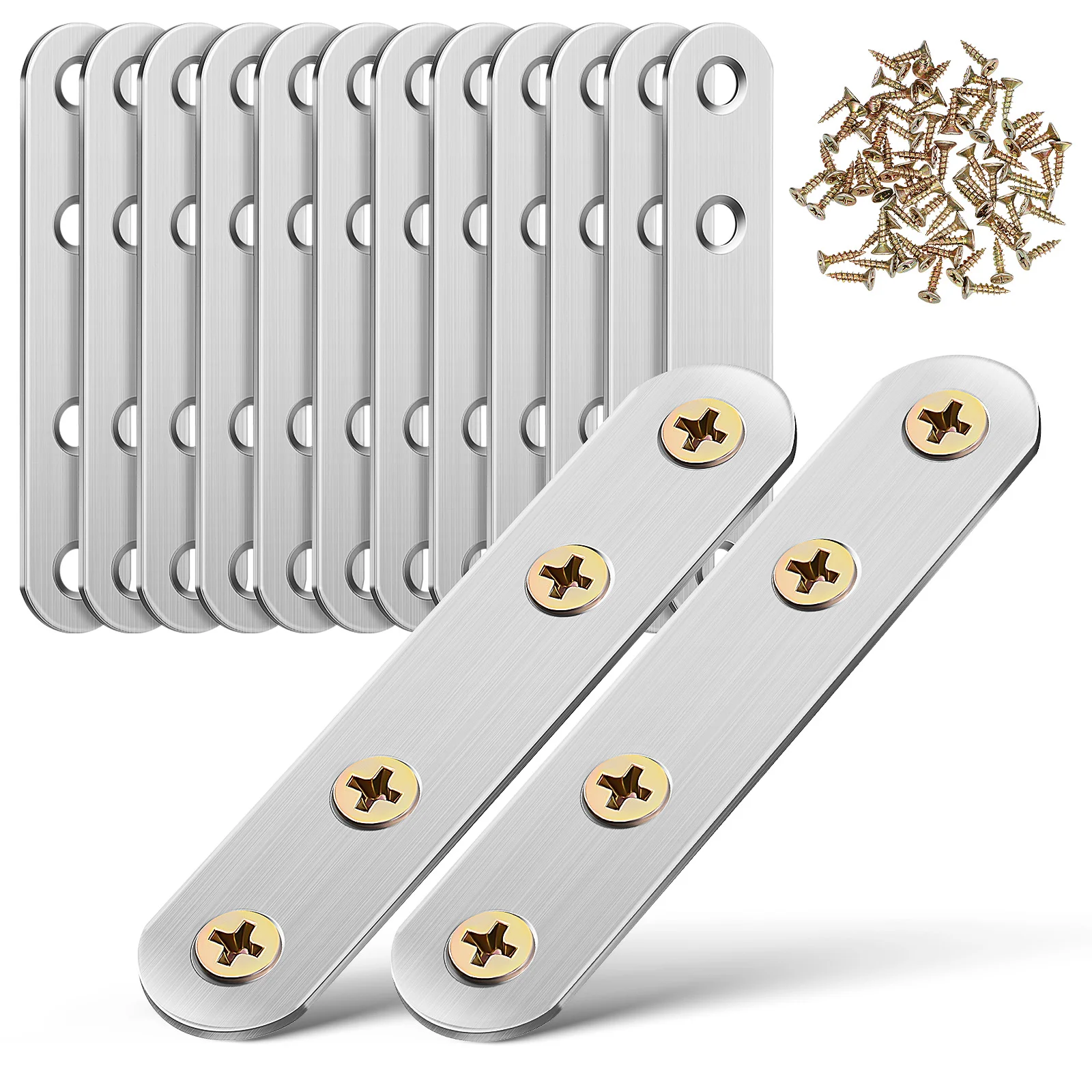 

14 Pcs Stainless Steel Corner Code Brackets Bed Frame Metal Fixing Brace For Wood Plate With Holes Braces Straight Mending Flat