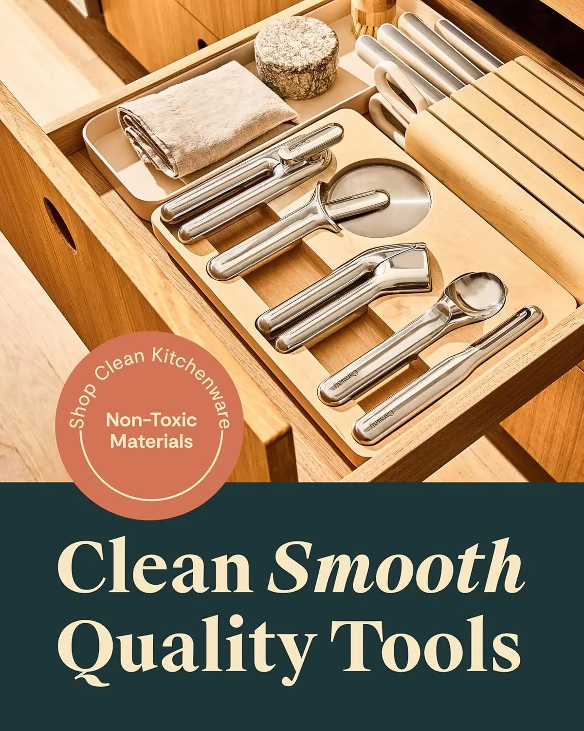 Kitchen Gadget Set - 5 Piece Kitchen Essentials Stainless Steel Includes Can Opener, Pizza Cutter, Garlic Press, Ice Cream