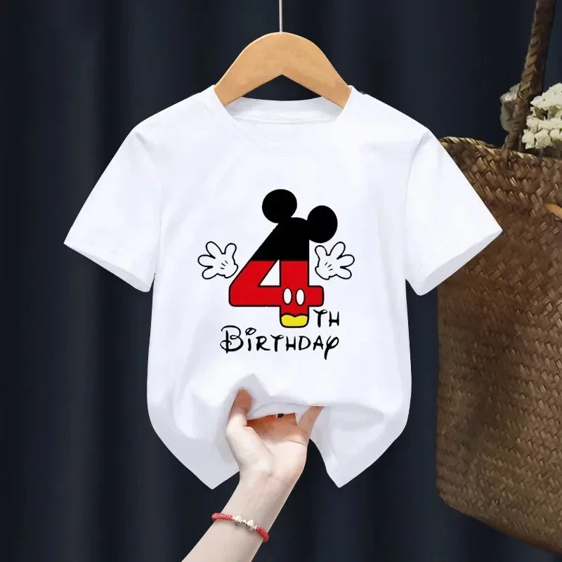 Disney Mickey Mouse Children T Shirt 2-14 Birthday Number Cotton T-shirt Birthday Gift Clothes Baby Letter Top Summer Kid Tshirt