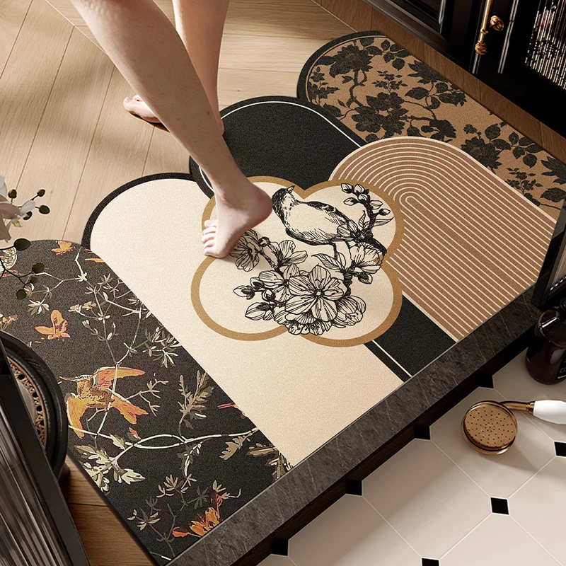 Diatom mud bathroom floor mat Chinese retro toilet toilet non-slip foot mat toilet door absorbent mat